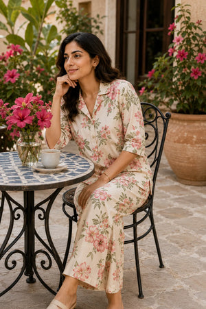 Hibiscus Hour Premium Cotton Co-Ord Set – Stylish Two-Piece Outfit