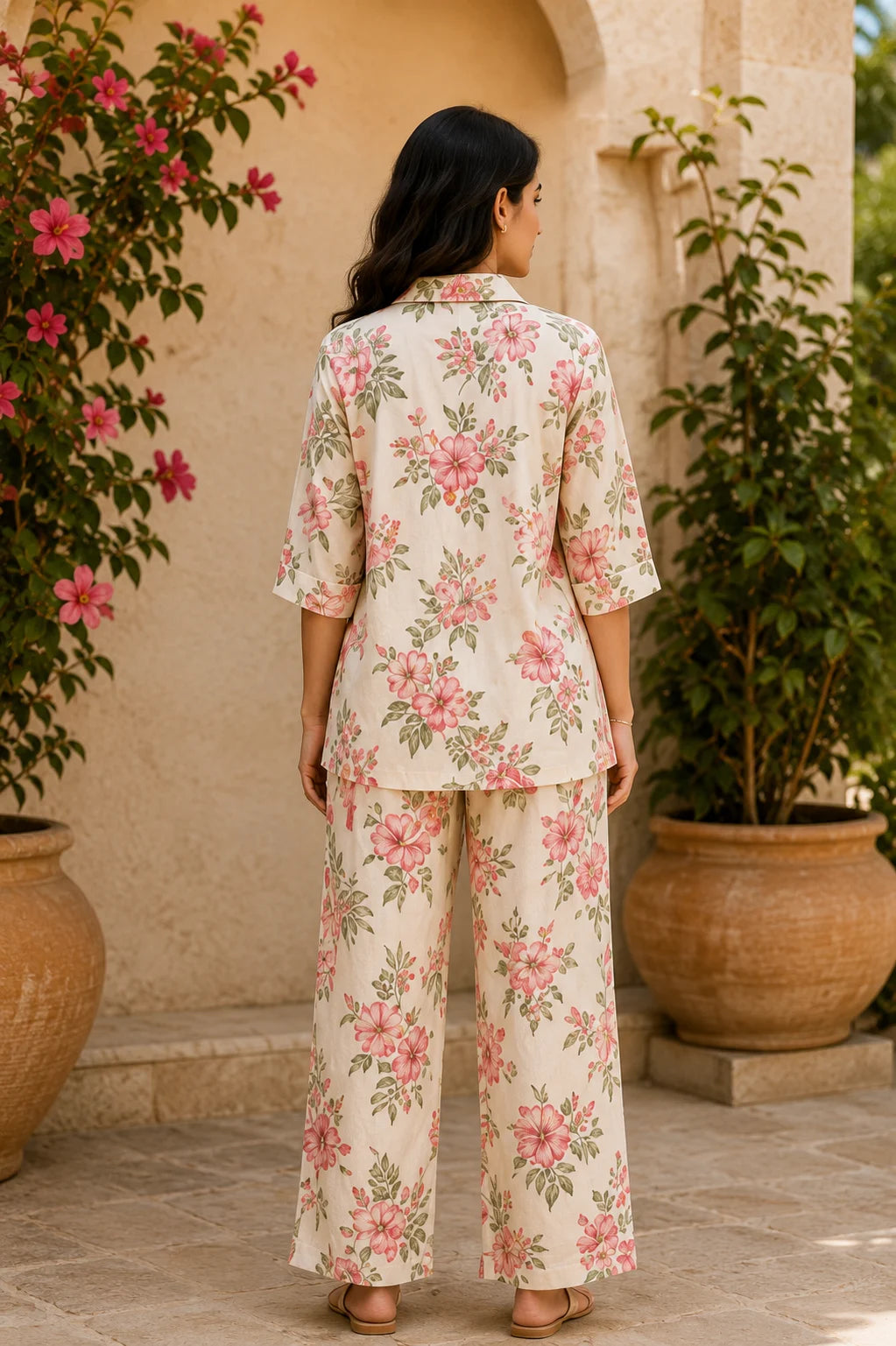 Hibiscus Hour Tropical Floral Cotton Co-Ord Set for Women – Back View