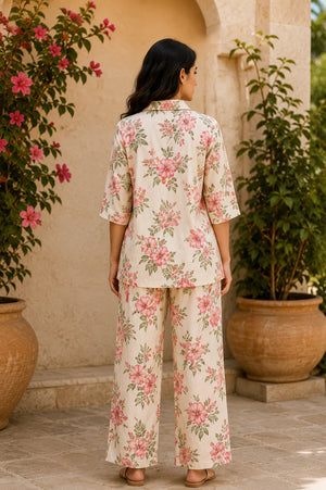 Hibiscus Hour Tropical Floral Cotton Co-Ord Set for Women – Back View
