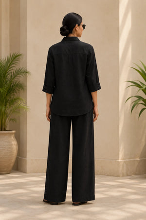 Jet Black Premium Linen Co-Ord Set for Women – Back View