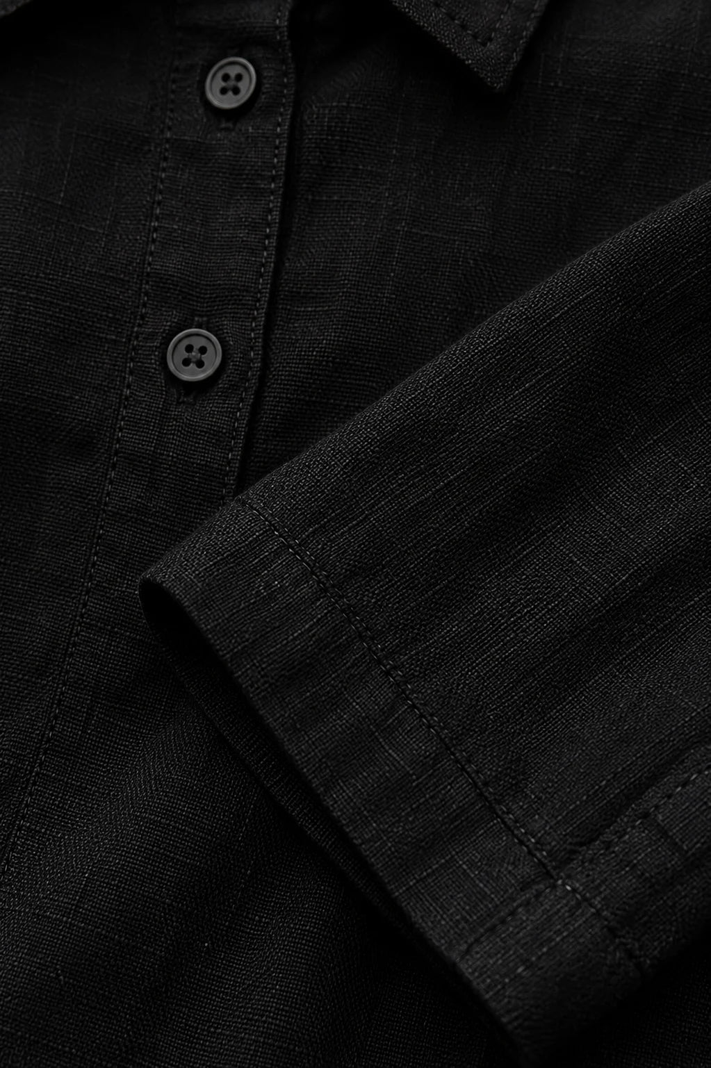Jet Black Premium Linen Co-Ord Set – Close-Up Fabric Detail