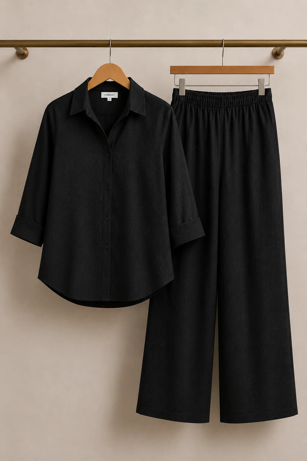Jet Black Premium Linen Blend Co-Ord Set – Detailed Outfit View