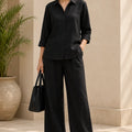Jet black premium linen co-ord set for women