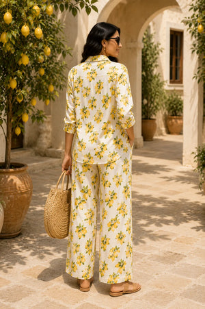Lemon Grove Citrus Print Cotton Linen Co-Ord Set – Back View