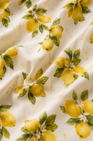 Citrus Lemon Print Cotton Linen Co-Ord Set for Women – Detailed Print View