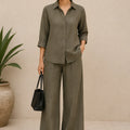 Olive premium cotton linen blend co-ord set for women