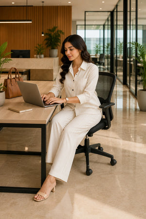 Cream Pinstripe Relaxed Co-Ord Set – Stylish Outfit View