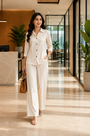 Pinstripe Poise Cream Pinstripe Co-Ord Set – Front View