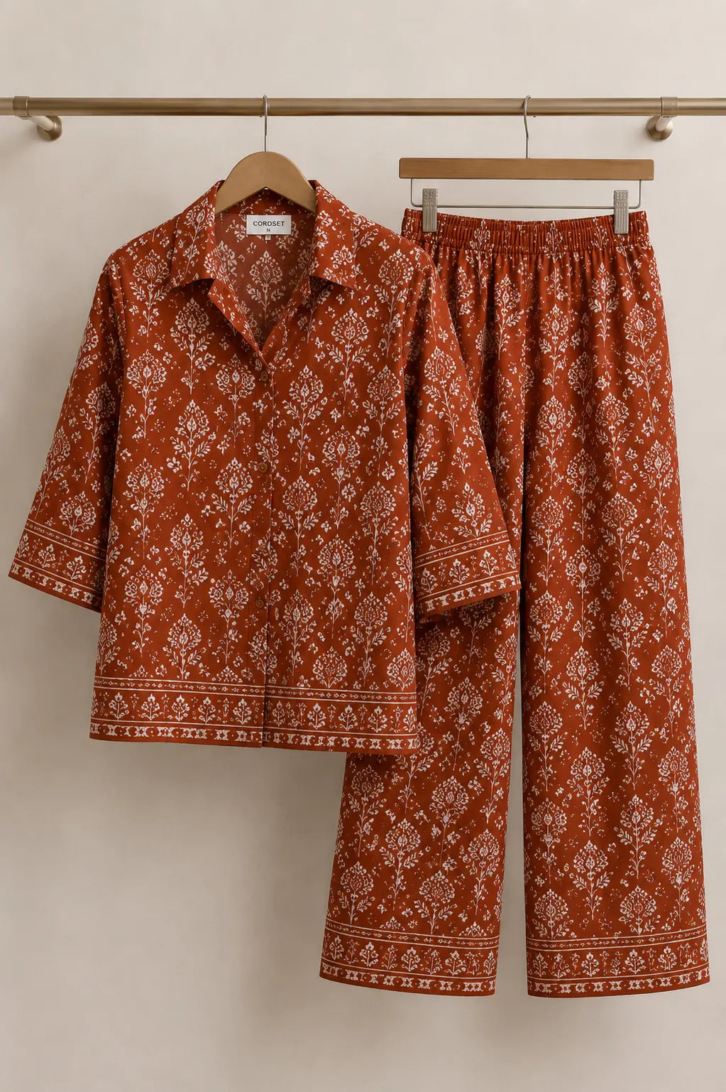 Rust Premium Handblock Cotton Co-Ord Set – Stylish Two-Piece Outfit