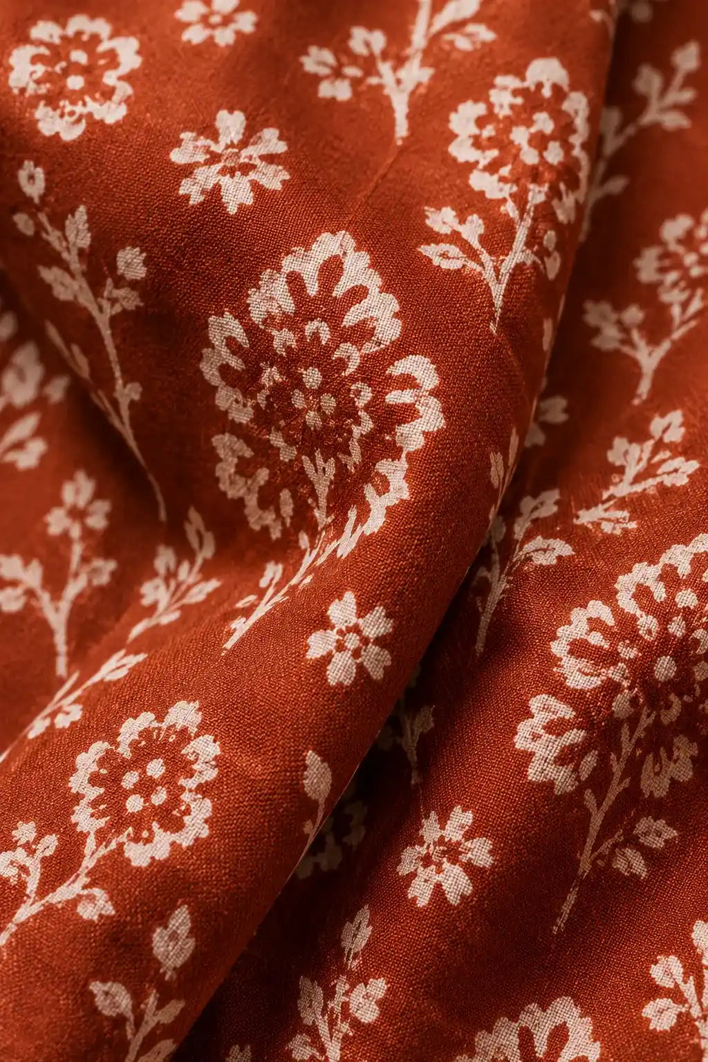 Rust Handblock Cotton Co-Ord Set – Close-Up Fabric Detail