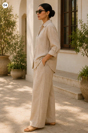 Stone Beige Linen Two-Piece Set for Women – Stylish Outfit View