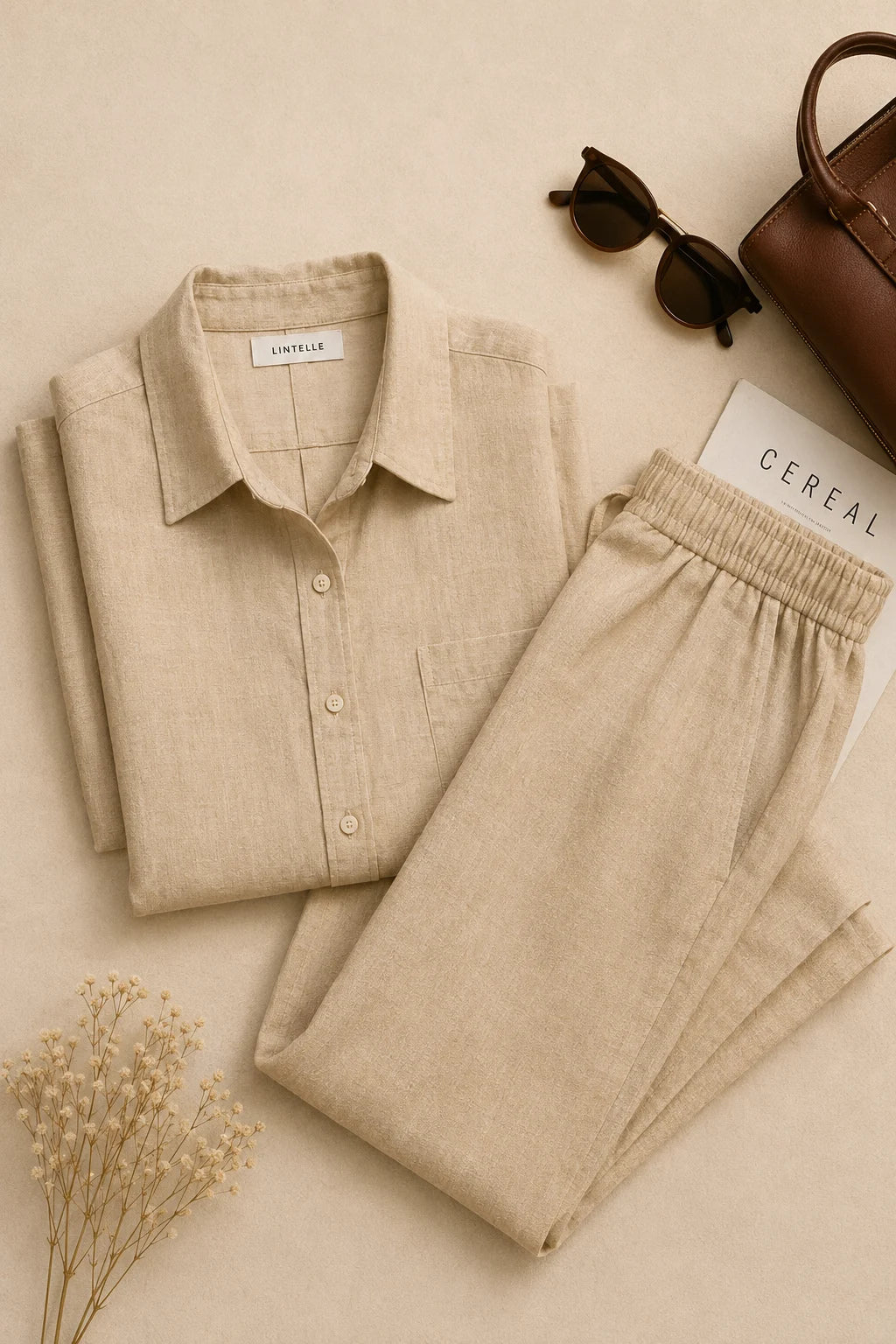 Stone Beige Linen Blend Co-Ord Set – Close-Up Fabric Detail