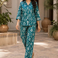 Teal leaf print for women