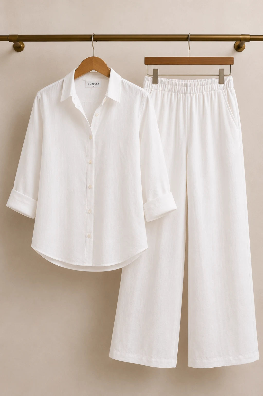 White Premium Linen Blend Co-Ord Set – Full Outfit View
