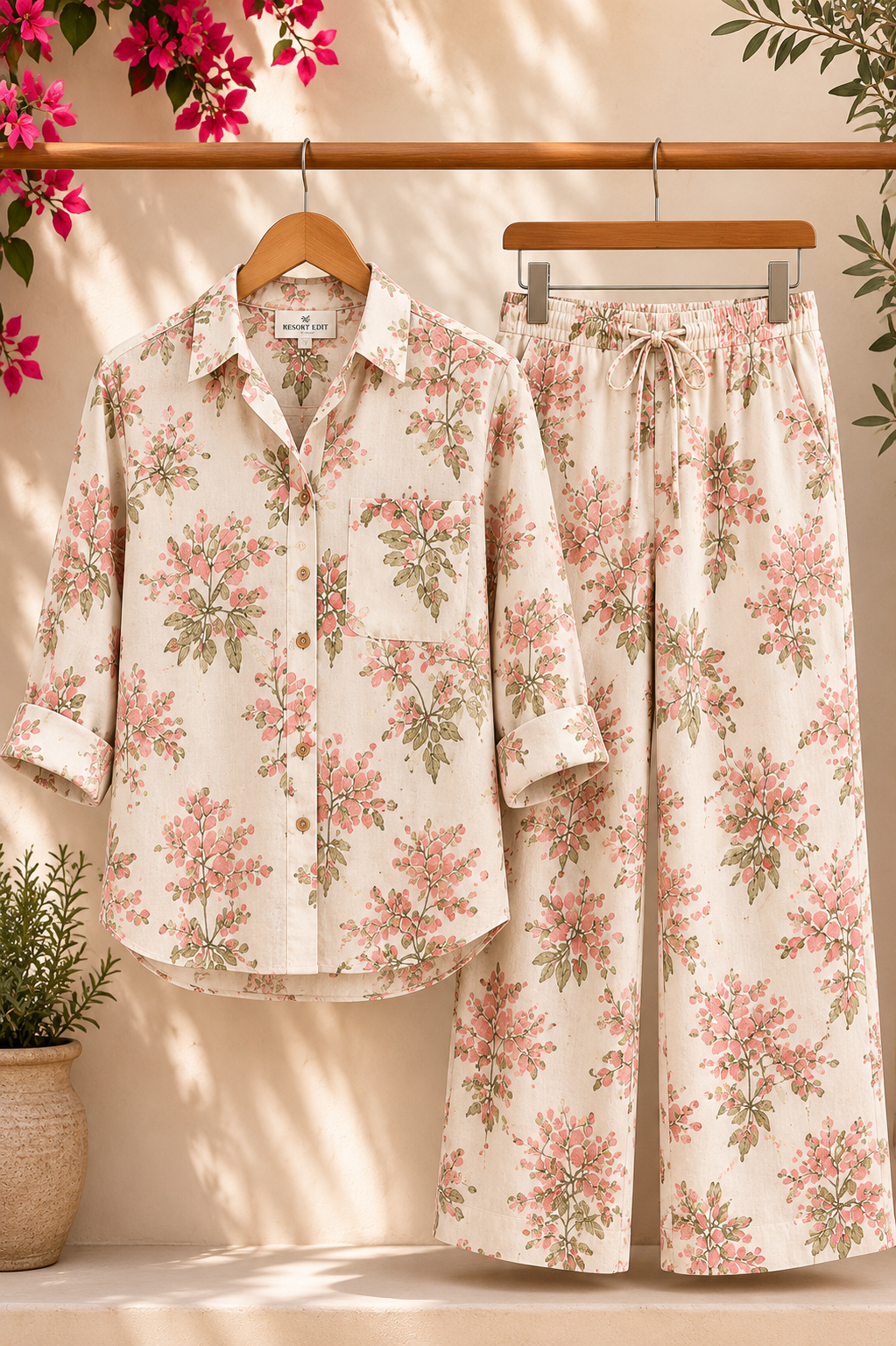 Mediterranean Bloom Floral Cotton Linen Co-Ord Set