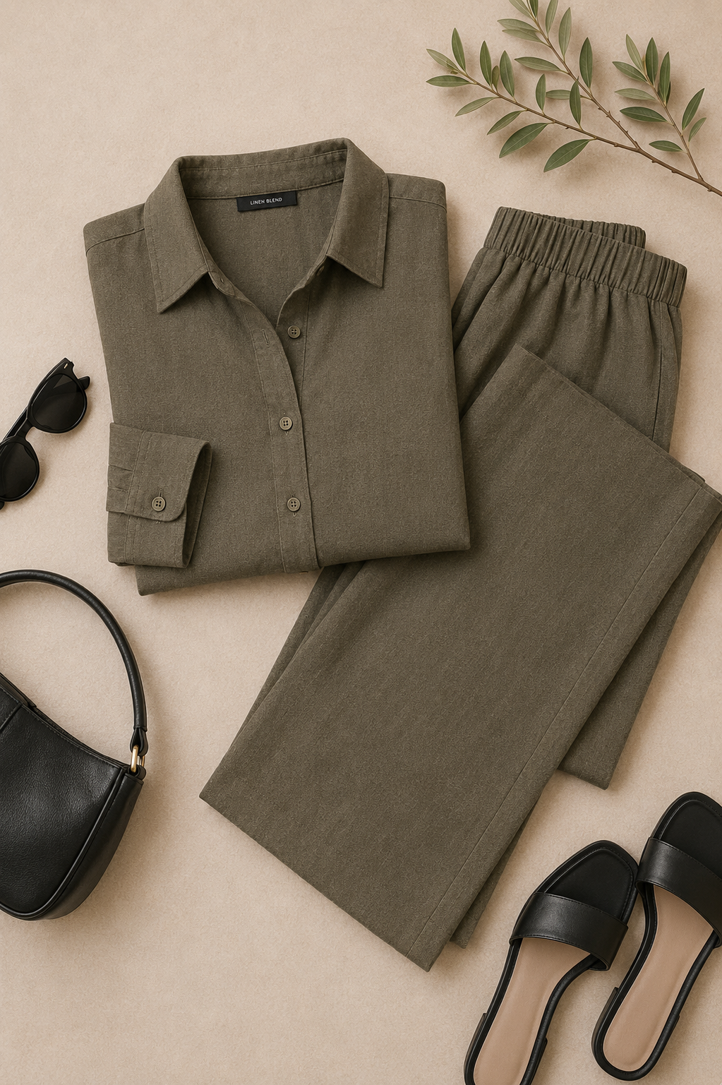 OLIVE KHAKI Premium Linen Blend Co-Ord Set for Women