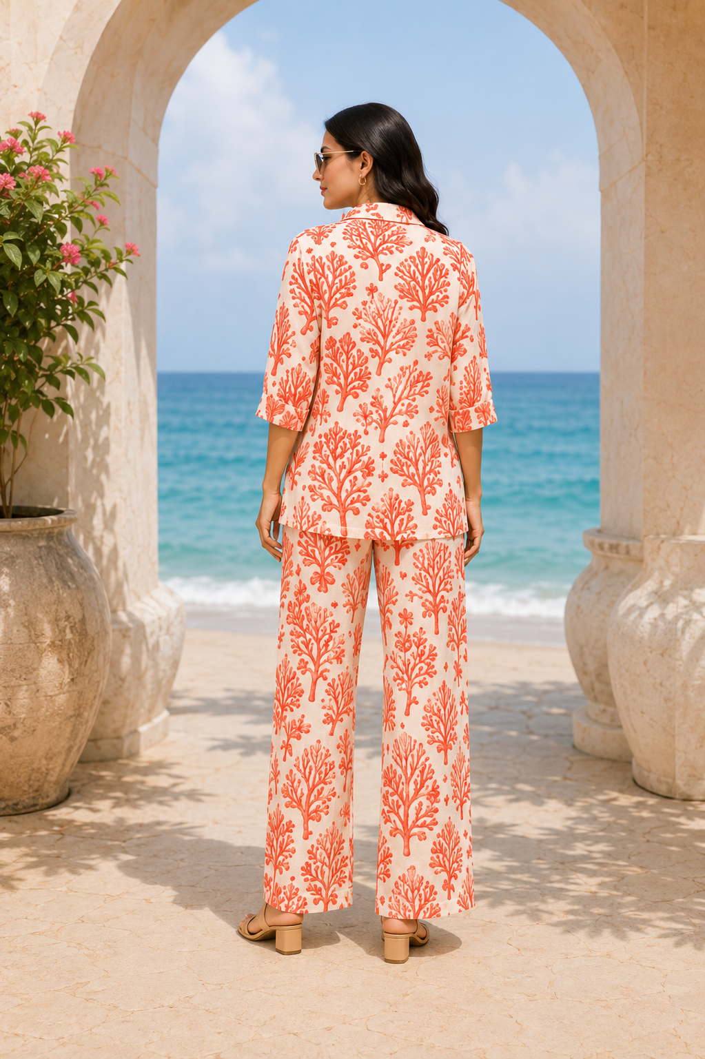 Coral Reef Resort Print Cotton Linen Co-Ord Set