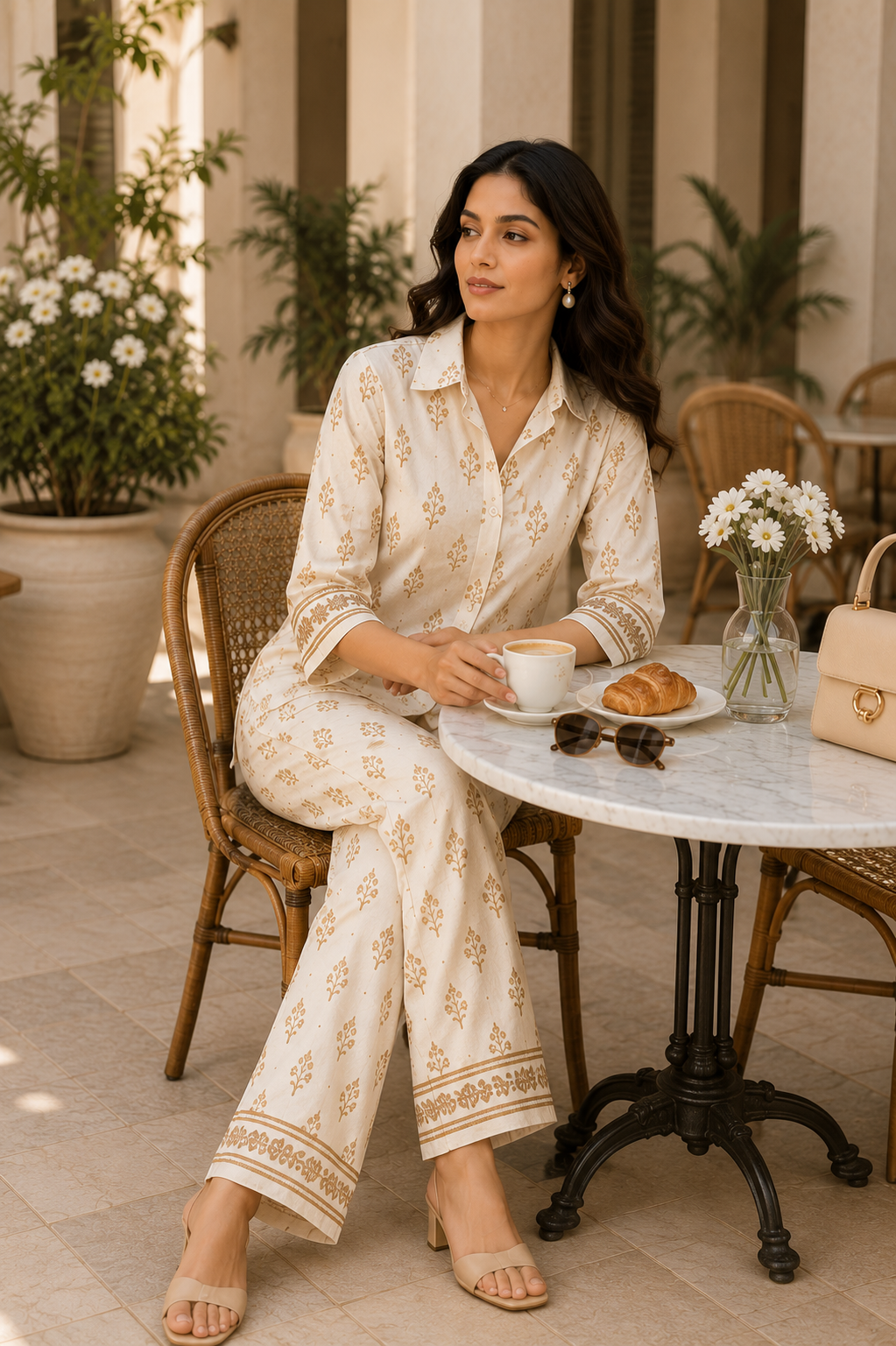Ivory Booti Cotton Co-Ord Set for Women