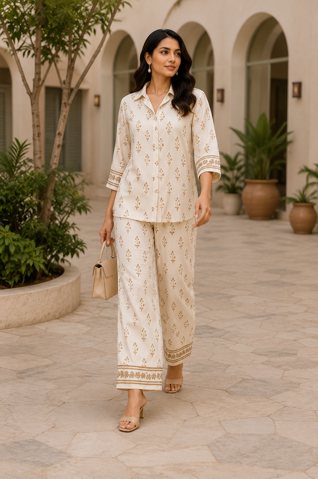 Ivory Booti Cotton Co-Ord Set for Women
