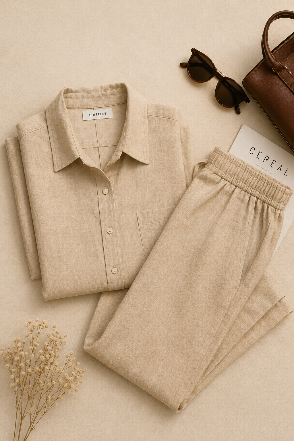 Stone Beige Linen Blend Co-Ord Set for Women