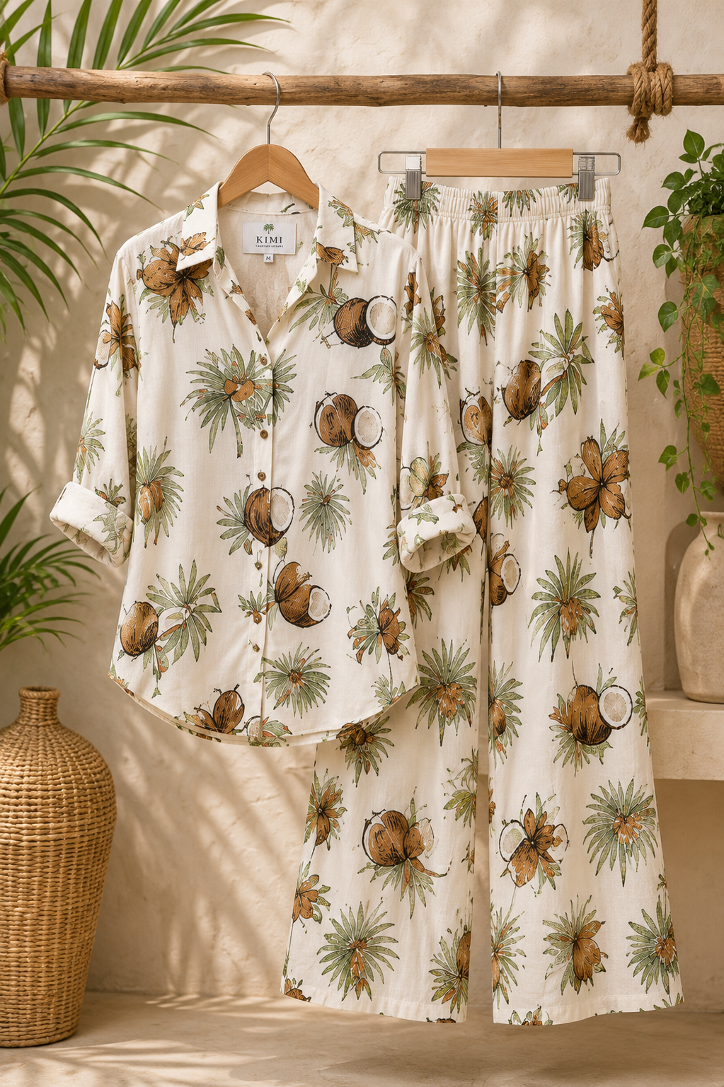 Coconut Crush Tropical Print Cotton Linen Co-Ord Set