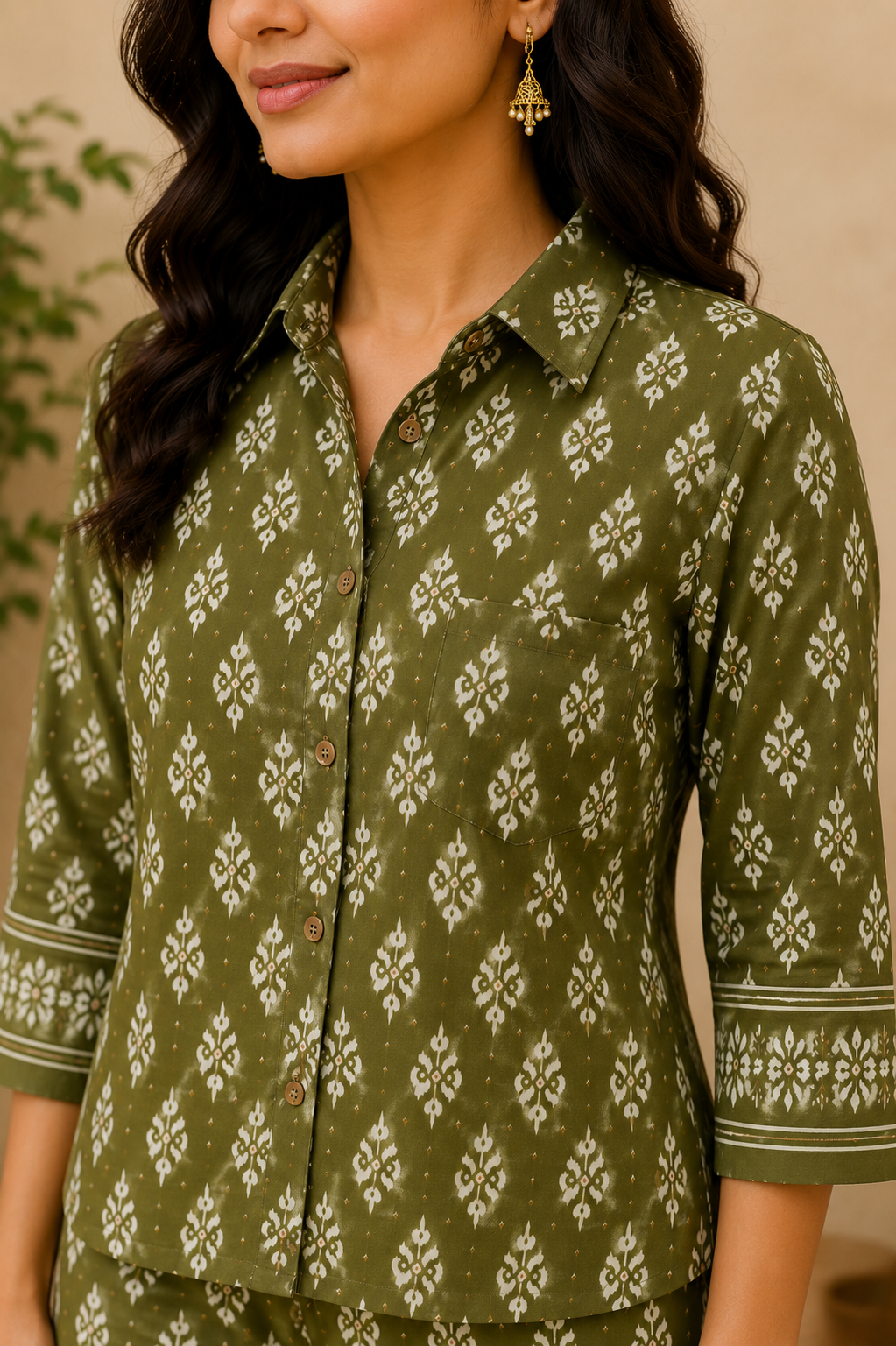 Olive Dabu Cotton Co-Ord Set for Women