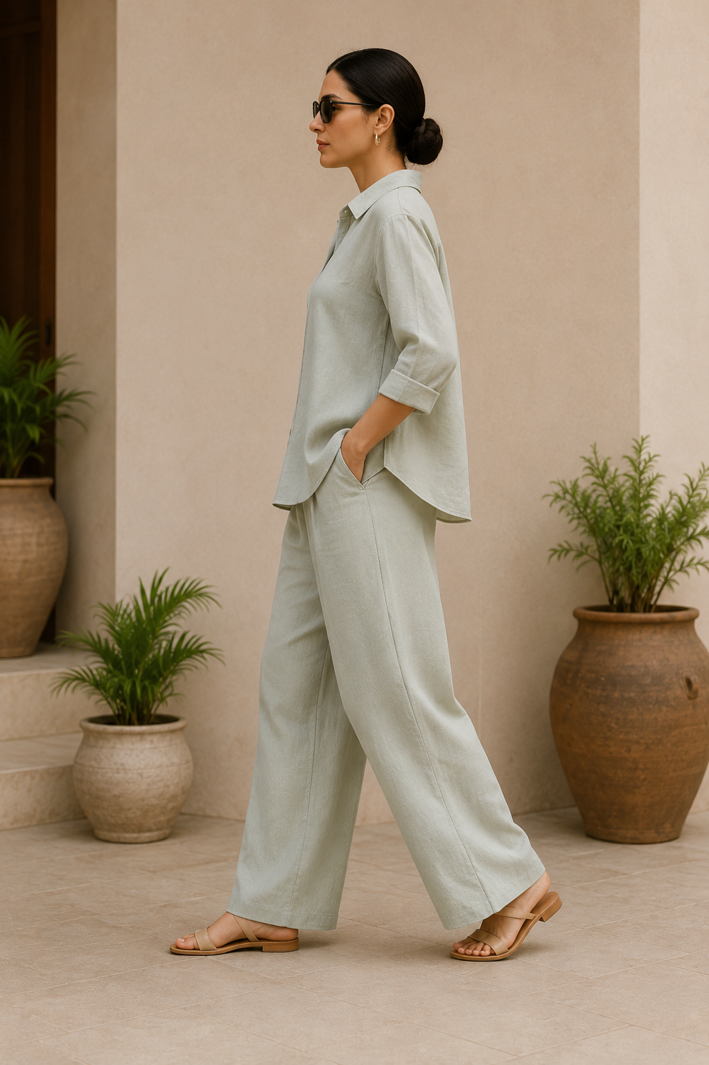 LIGHT SAGE Premium Linen Co-Ord Set for Women