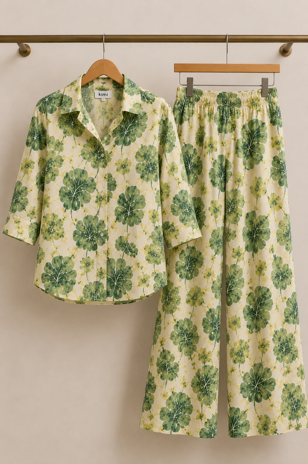 BOTANICAL ESCAPE Green Tropical Printed Co-Ord Set for Women
