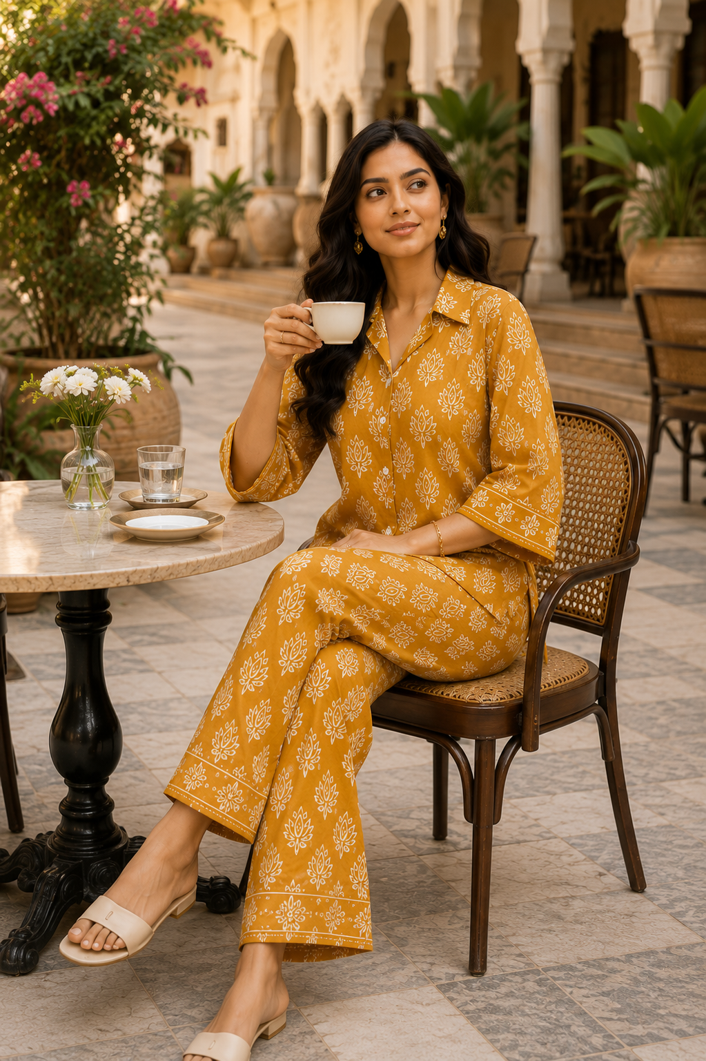 Mustard Lotus Cotton Co-Ord Set for Women