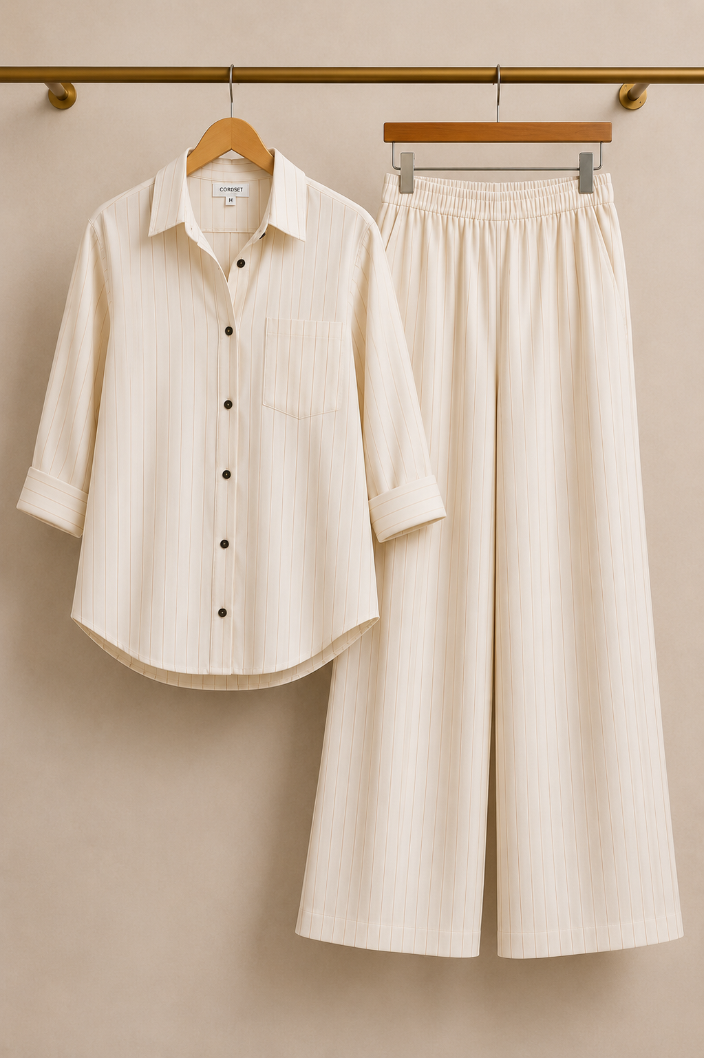 PINSTRIPE POISE Cream Pinstripe Co-Ord Set