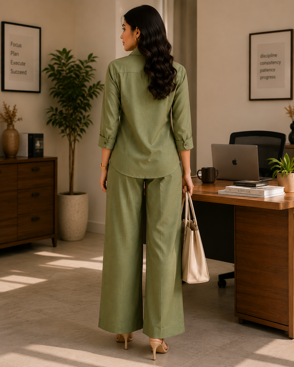 SOLID STATEMENT Olive Cotton Linen Co-ord Set