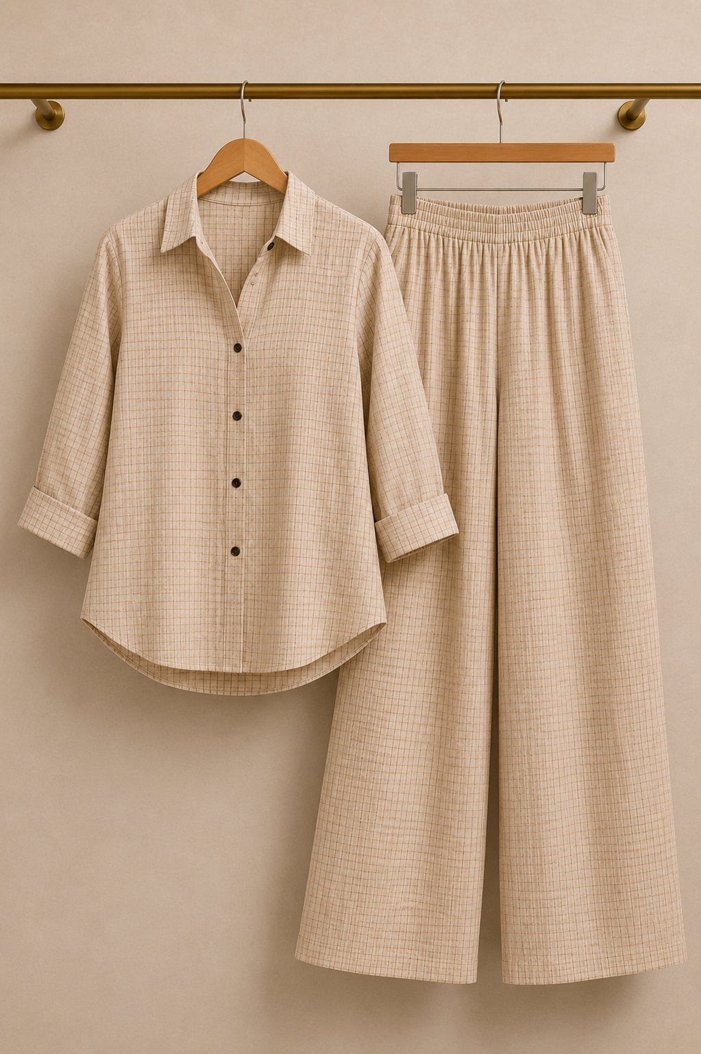 MICRO CHECK CHARM Cotton Blend Co-Ord Set