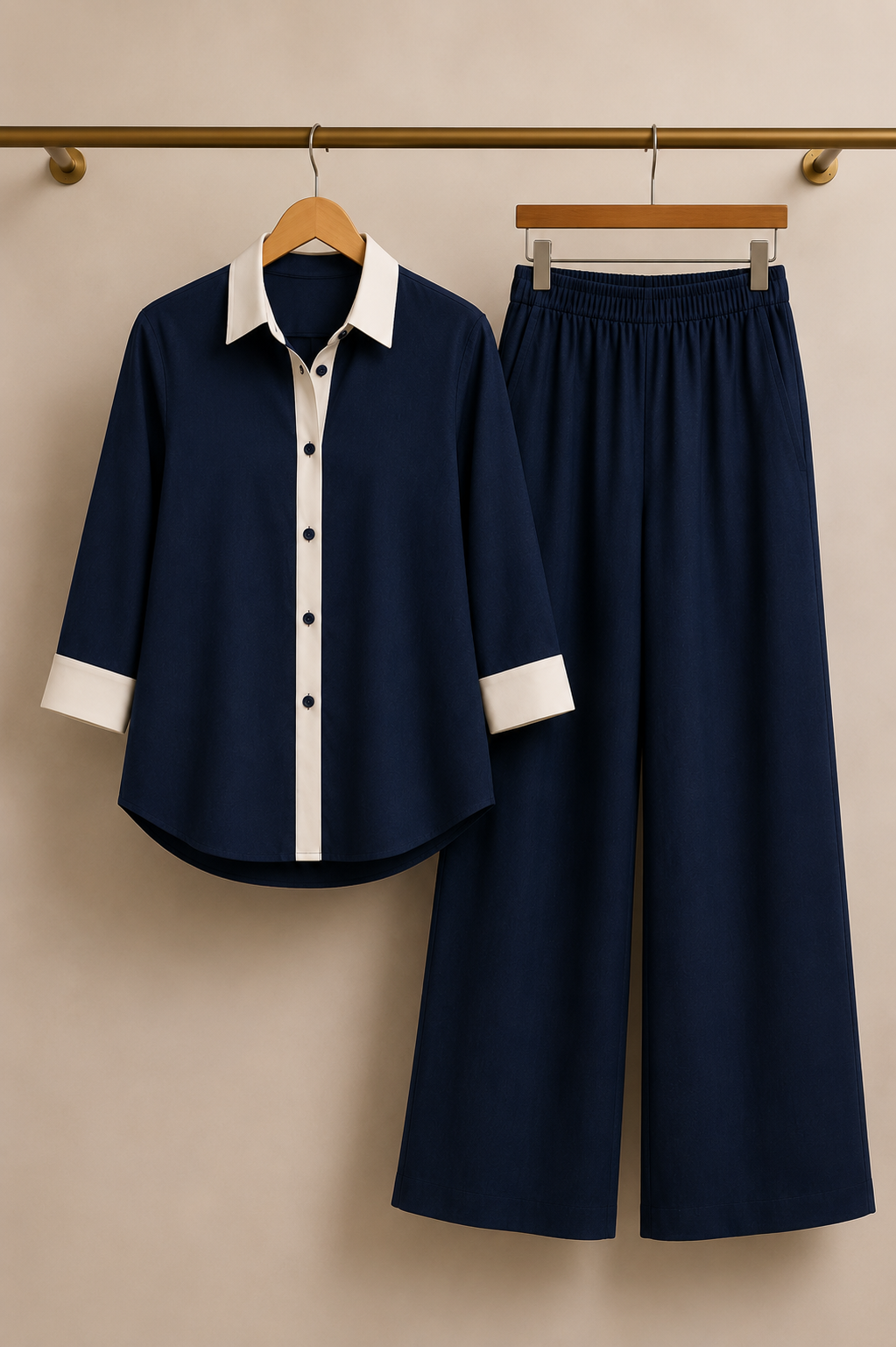 CONTRAST COLLAR Cotton Blend Co-Ord Set