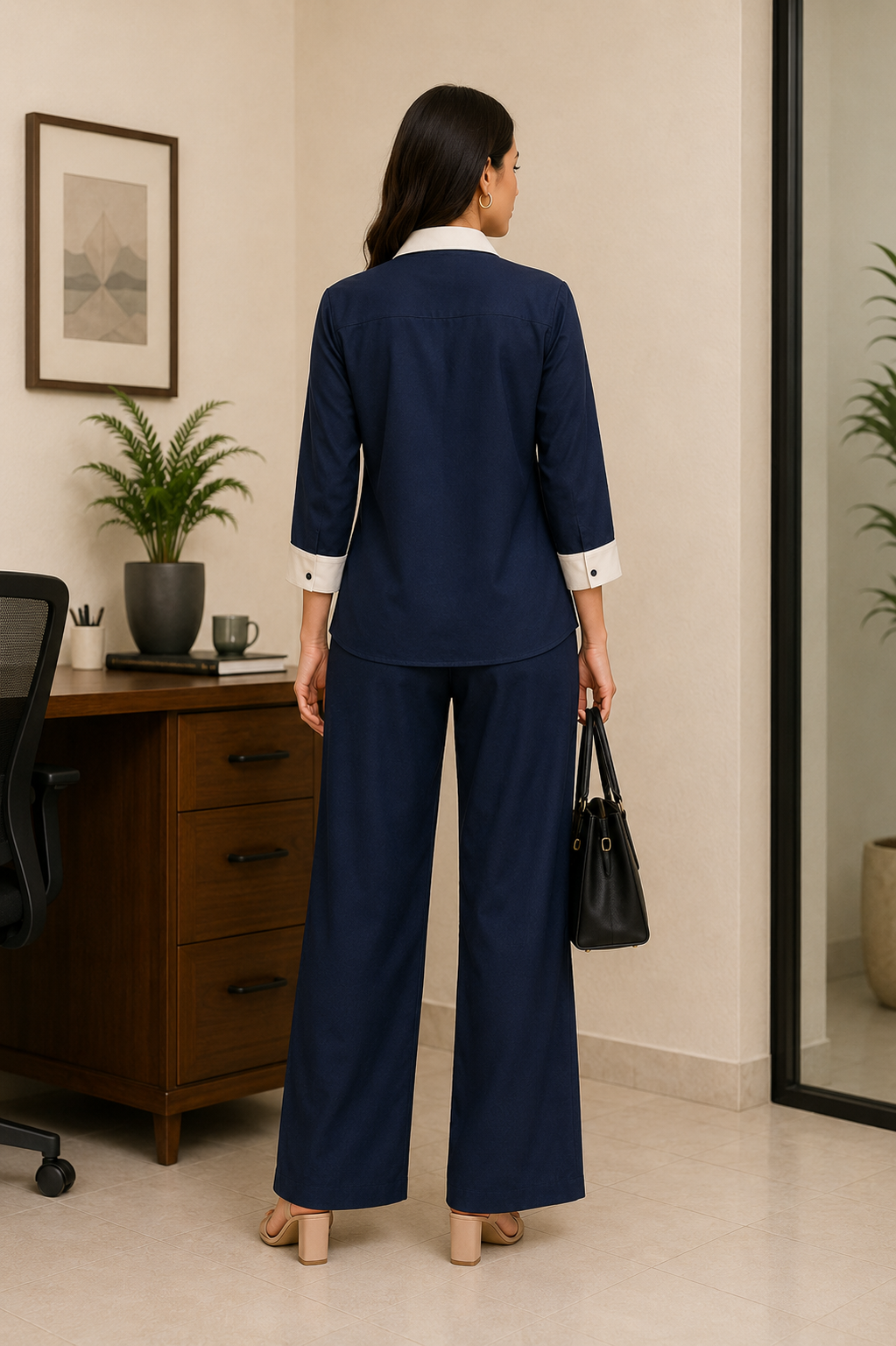 CONTRAST COLLAR Cotton Blend Co-Ord Set