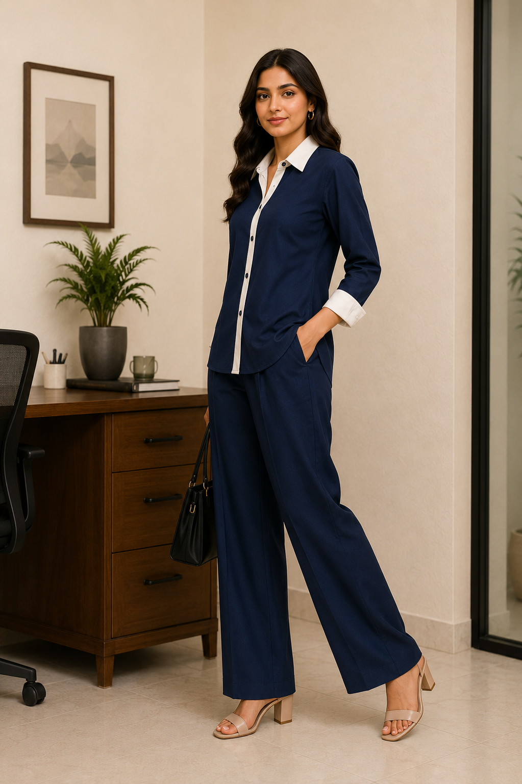 CONTRAST COLLAR Cotton Blend Co-Ord Set