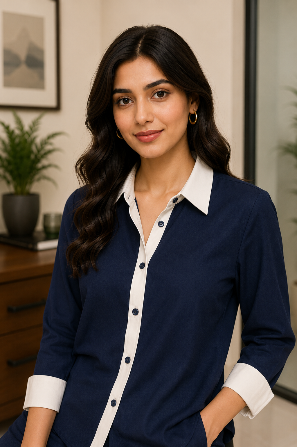 CONTRAST COLLAR Cotton Blend Co-Ord Set
