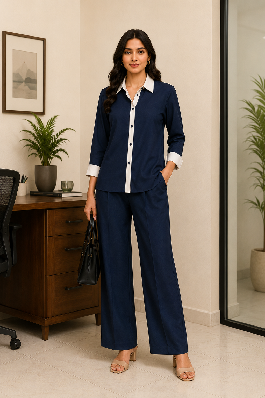 CONTRAST COLLAR Cotton Blend Co-Ord Set