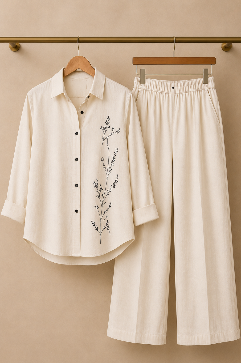 MINIMAL EMBROIDERY Ivory Cotton Linen Co-ord Set