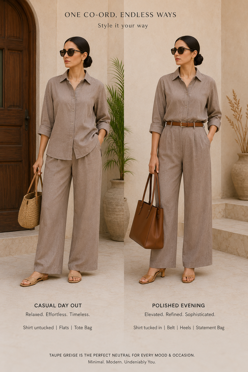 TAUPE GREIGE Premium Linen Co-Ord Set for Women