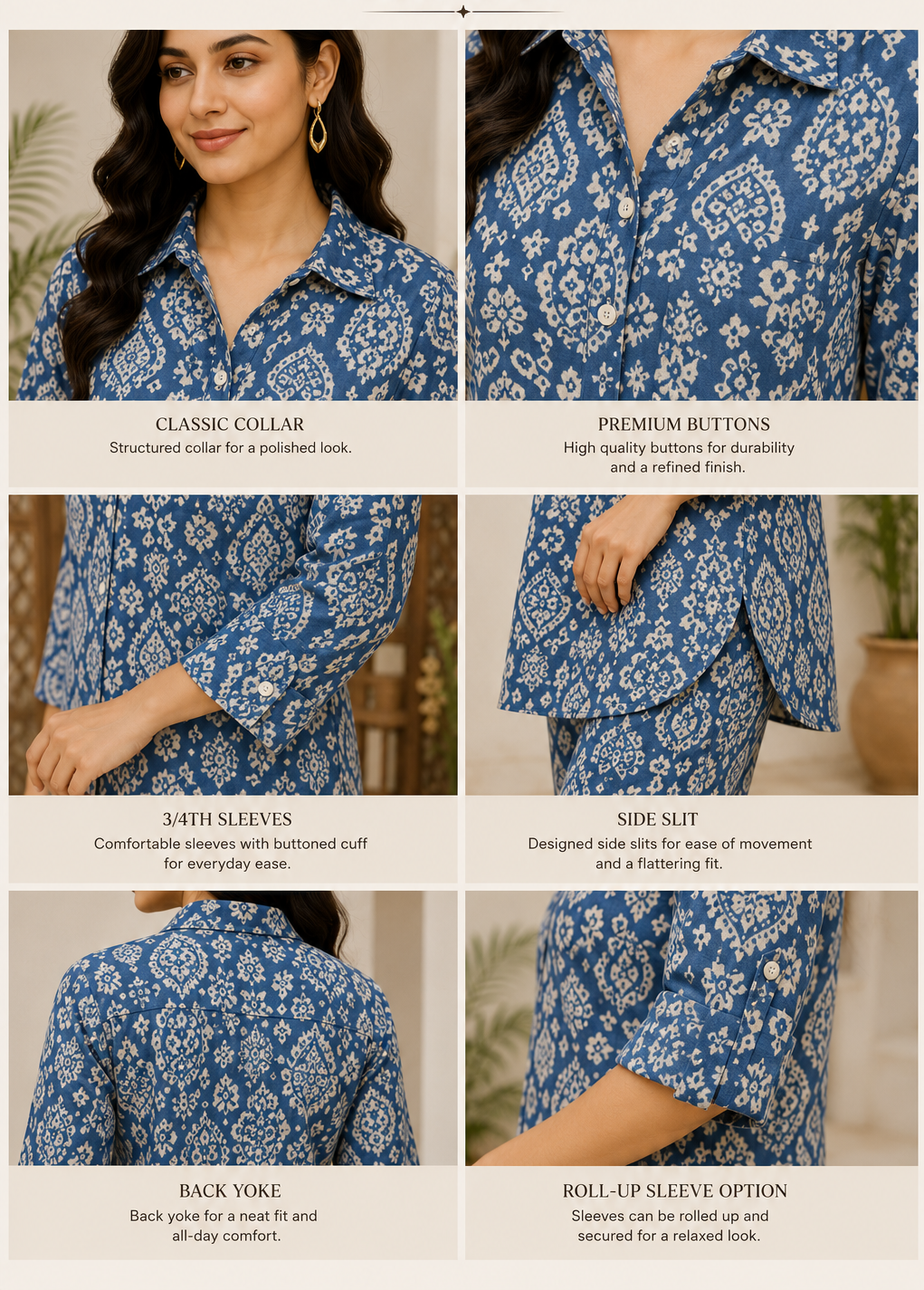 Blue Paisley Cotton Co-Ord Set for Women