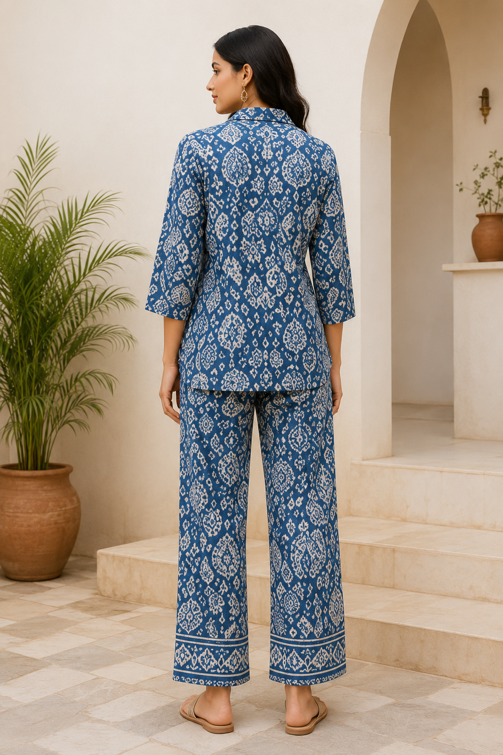 Blue Paisley Cotton Co-Ord Set for Women