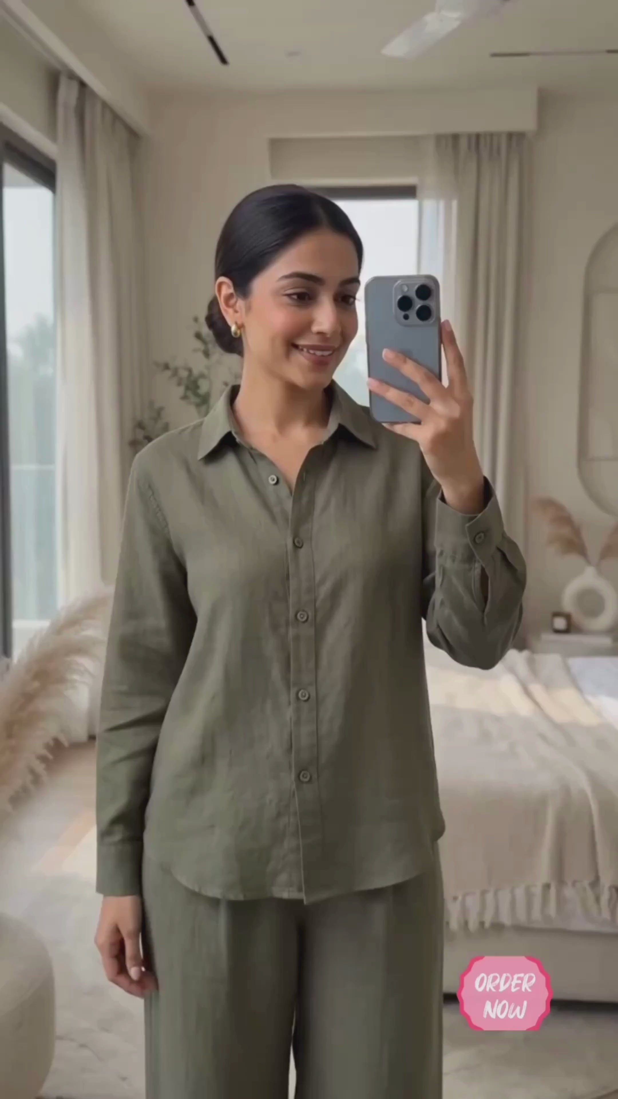 Olive Premium Cotton Linen Blend Co-Ord Set for Women