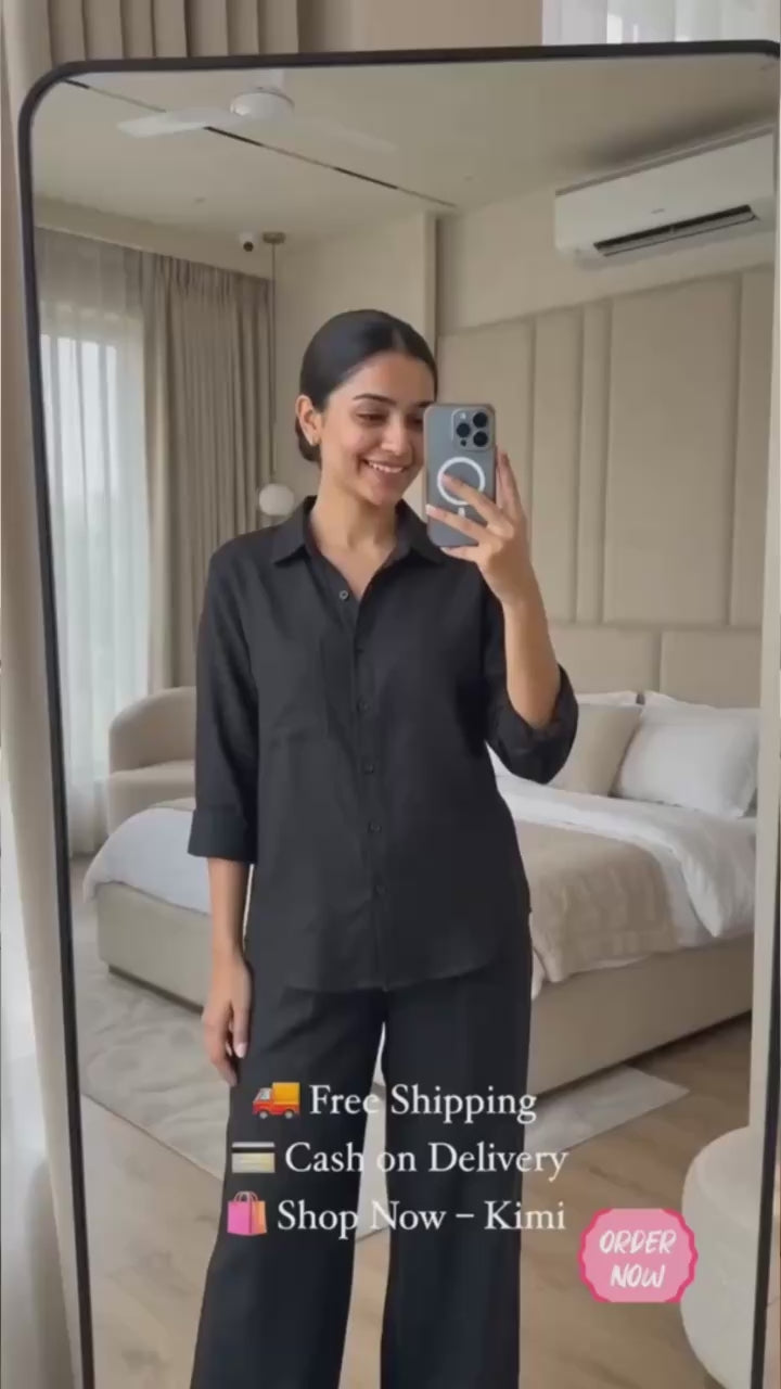 JET BLACK Premium Linen Co-Ord Set for Women