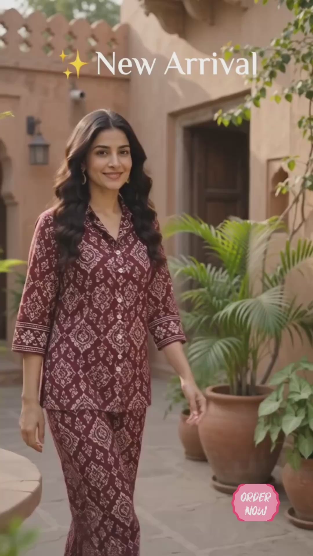 MAROON AJRAKH INSPIRED Cotton Co-Ord Set for Women