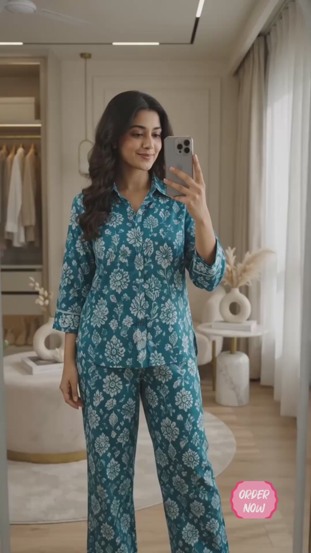 Teal Leaf Cotton Co-Ord Set for Women