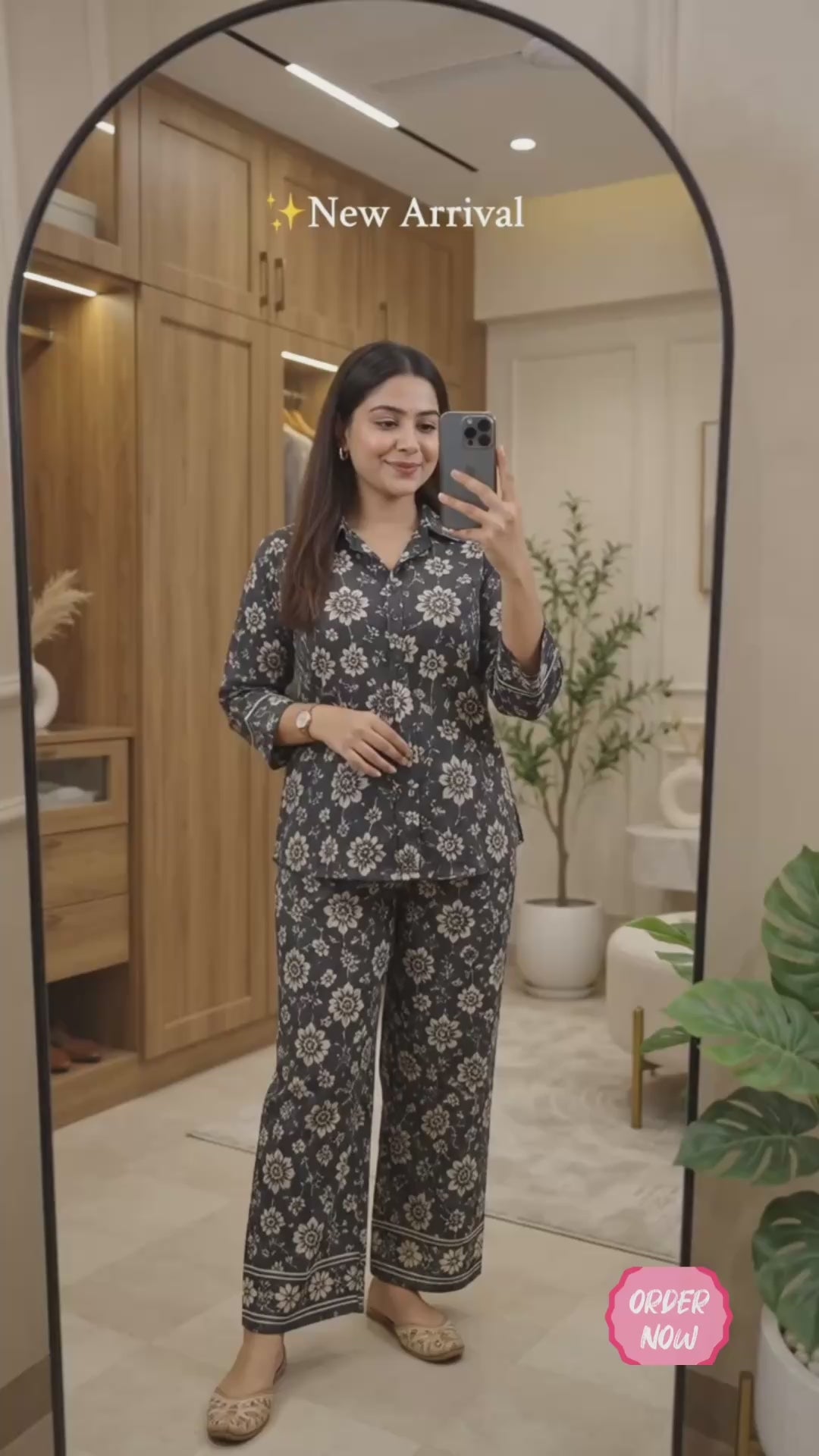 Charcoal Floral Handblock Inspired Cotton Co-Ord Set for Women