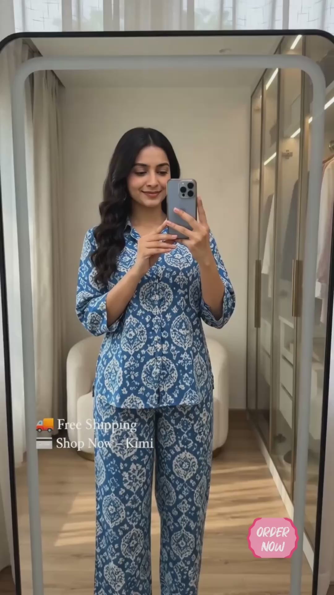 Blue Paisley Cotton Co-Ord Set for Women