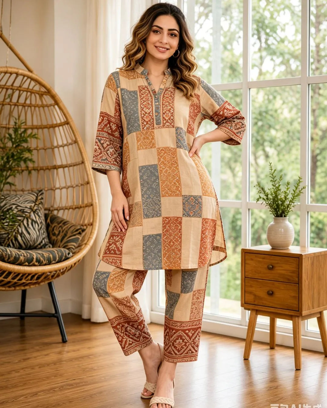 Bohemian Patchwork Kalamkari Cotton Co-Ord Set