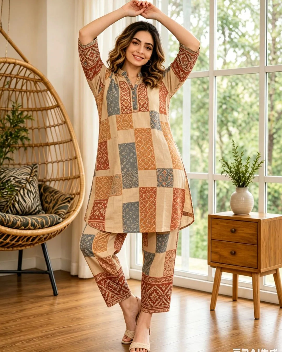 Bohemian Patchwork Kalamkari Cotton Co-Ord Set
