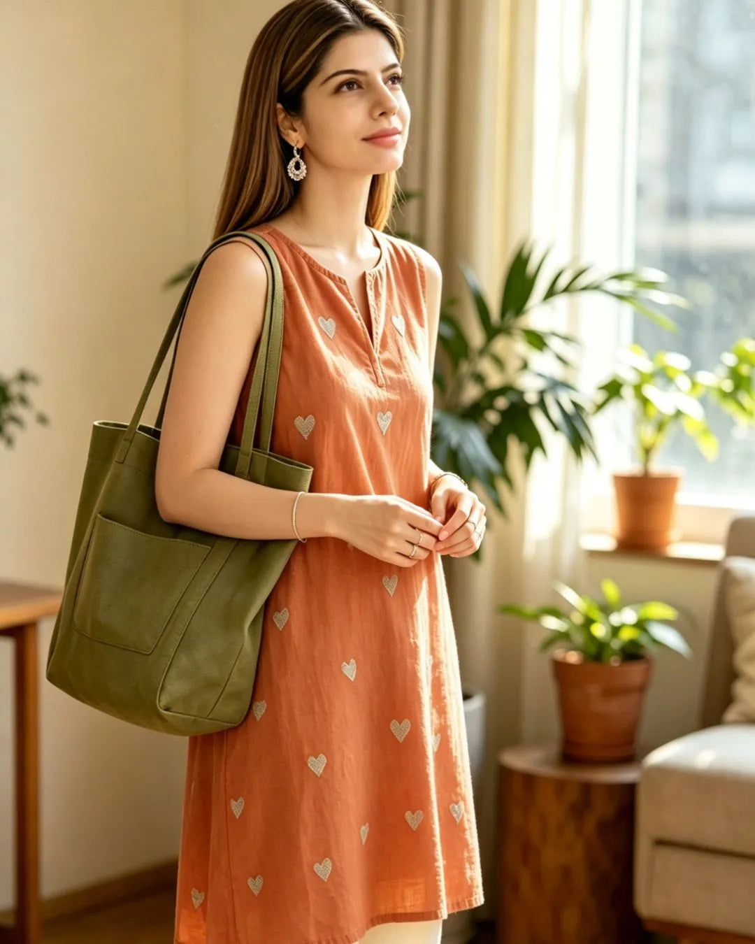 Rust Orange Heart  Mulmul Cotton Co-Ord Set